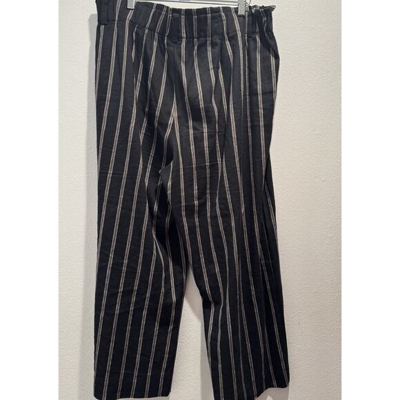 J.Jill Stretch Linen Blend Pants Women's Large Cropped Black Striped Wide Leg - Picture 2 of 10